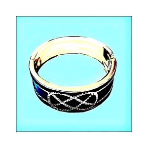 Enameled Navy Gold Bangle with Nautical Roped Bow
